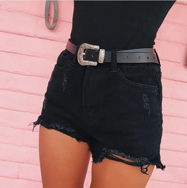 High Waist Denim Shorts Hot Retro Cat Claw Side Slit — feature 14