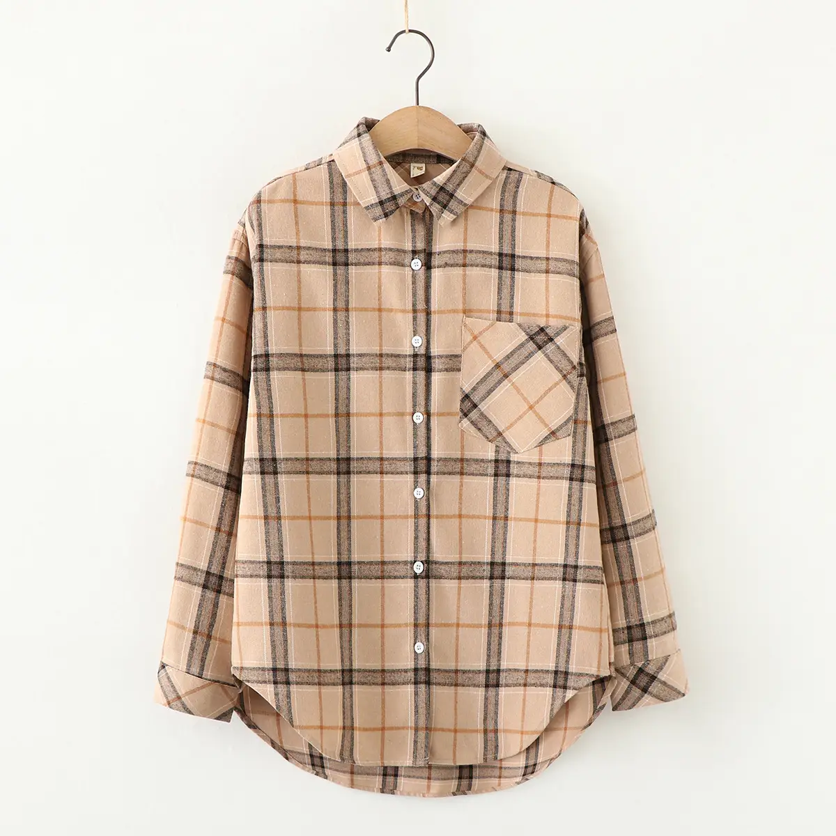 Women Plaid Long Sleeve Shirt Brown Brown - Image 6