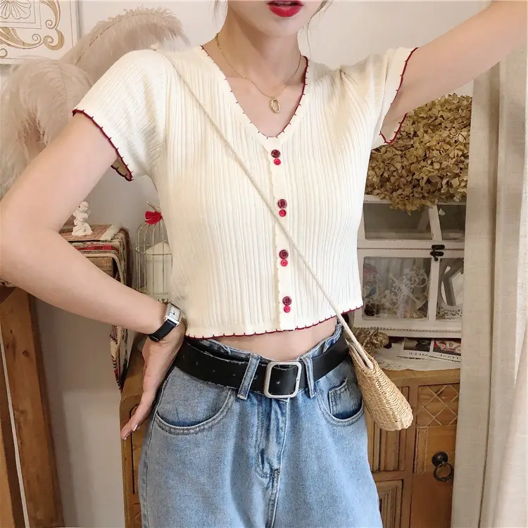 V-Neck Ice Silk Knitted Top for Women - Image 5