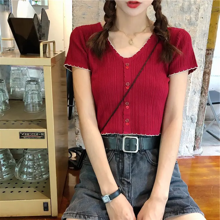 V-Neck Ice Silk Knitted Top for Women - Image 6