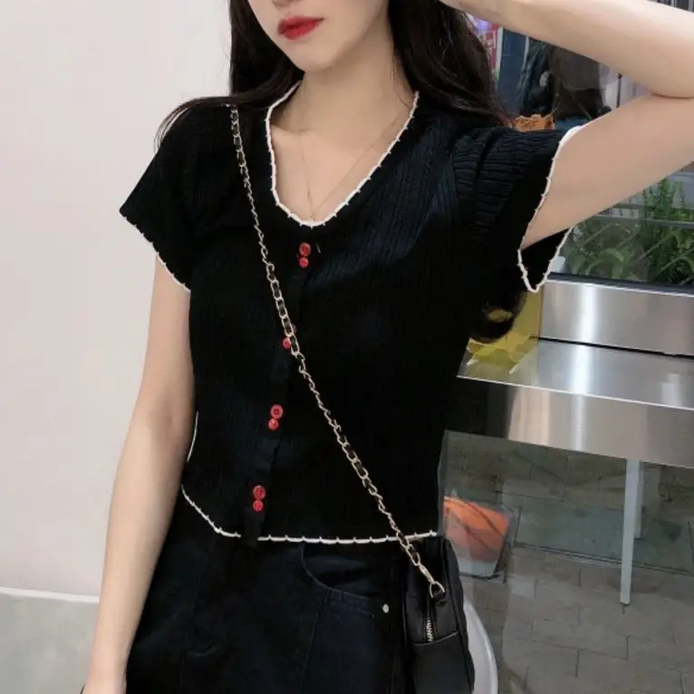 V-Neck Ice Silk Knitted Top for Women - Image 3