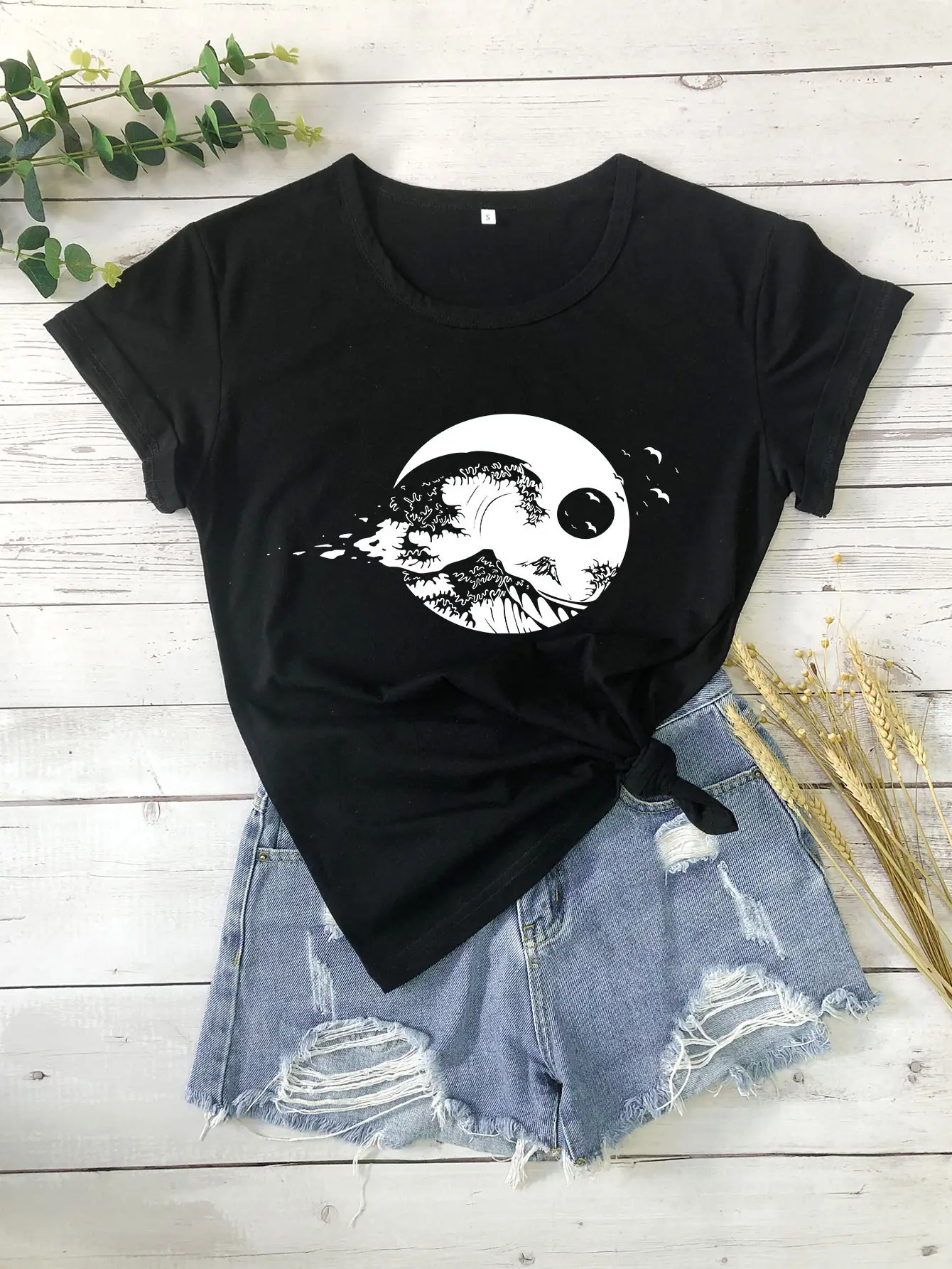 Yellow Graphic T-Shirt with Mountain Design