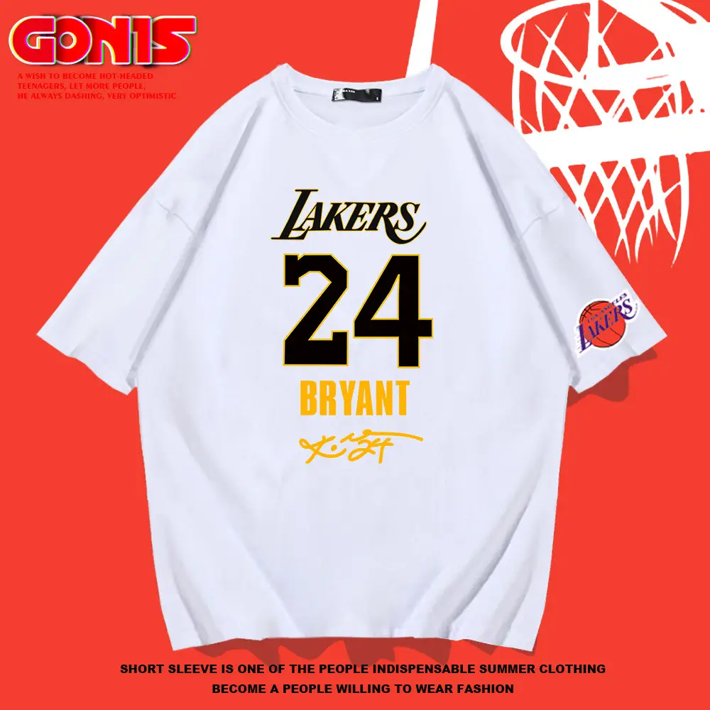 Men Women Blue Lakers 24 Bryant Short Sleeve T-Shirt - Image 7