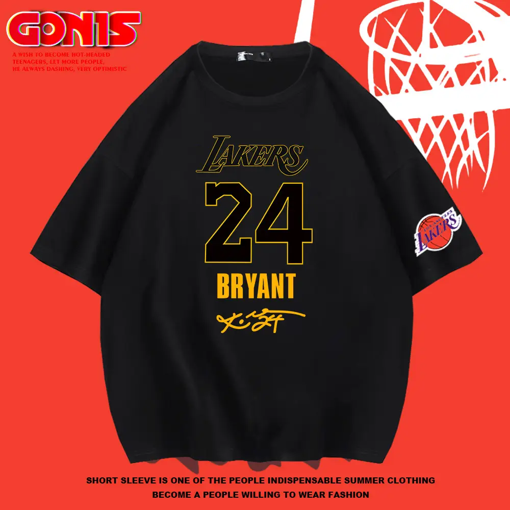 Men Women Blue Lakers 24 Bryant Short Sleeve T-Shirt - Image 8