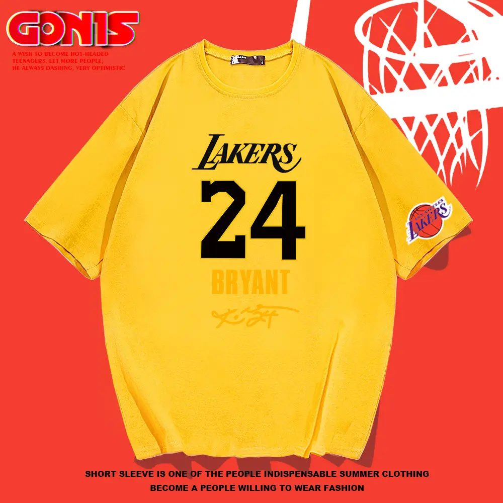 Men Women Blue Lakers 24 Bryant Short Sleeve T-Shirt - Image 9
