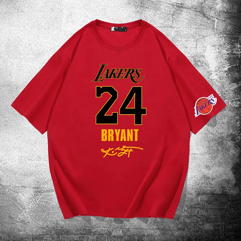 Men Women Blue Lakers 24 Bryant Short Sleeve T-Shirt - Image 10