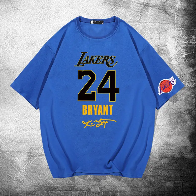 Men Women Blue Lakers 24 Bryant Short Sleeve T-Shirt - Image 11