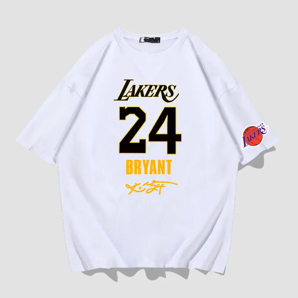 Men Women Blue Lakers 24 Bryant Short Sleeve T-Shirt - Image 2