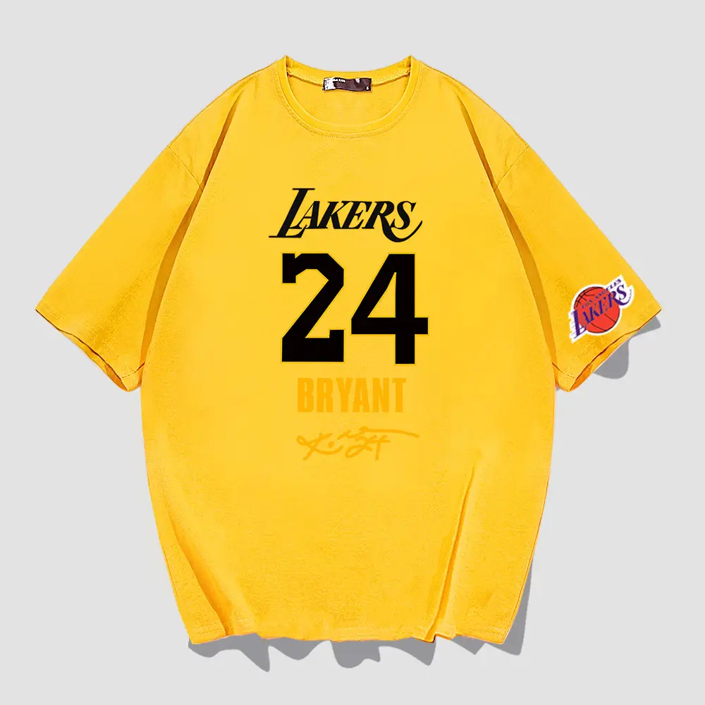 Men Women Blue Lakers 24 Bryant Short Sleeve T-Shirt - Image 3