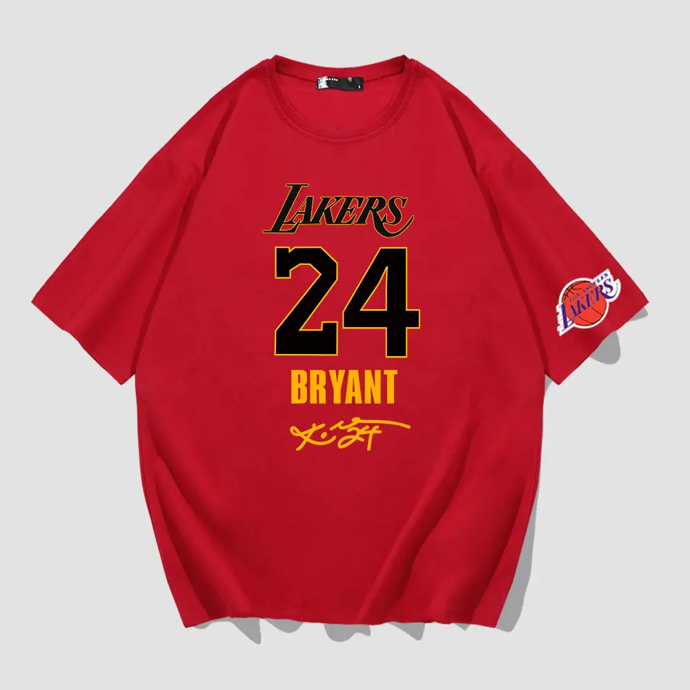 Men Women Blue Lakers 24 Bryant Short Sleeve T-Shirt - Image 4