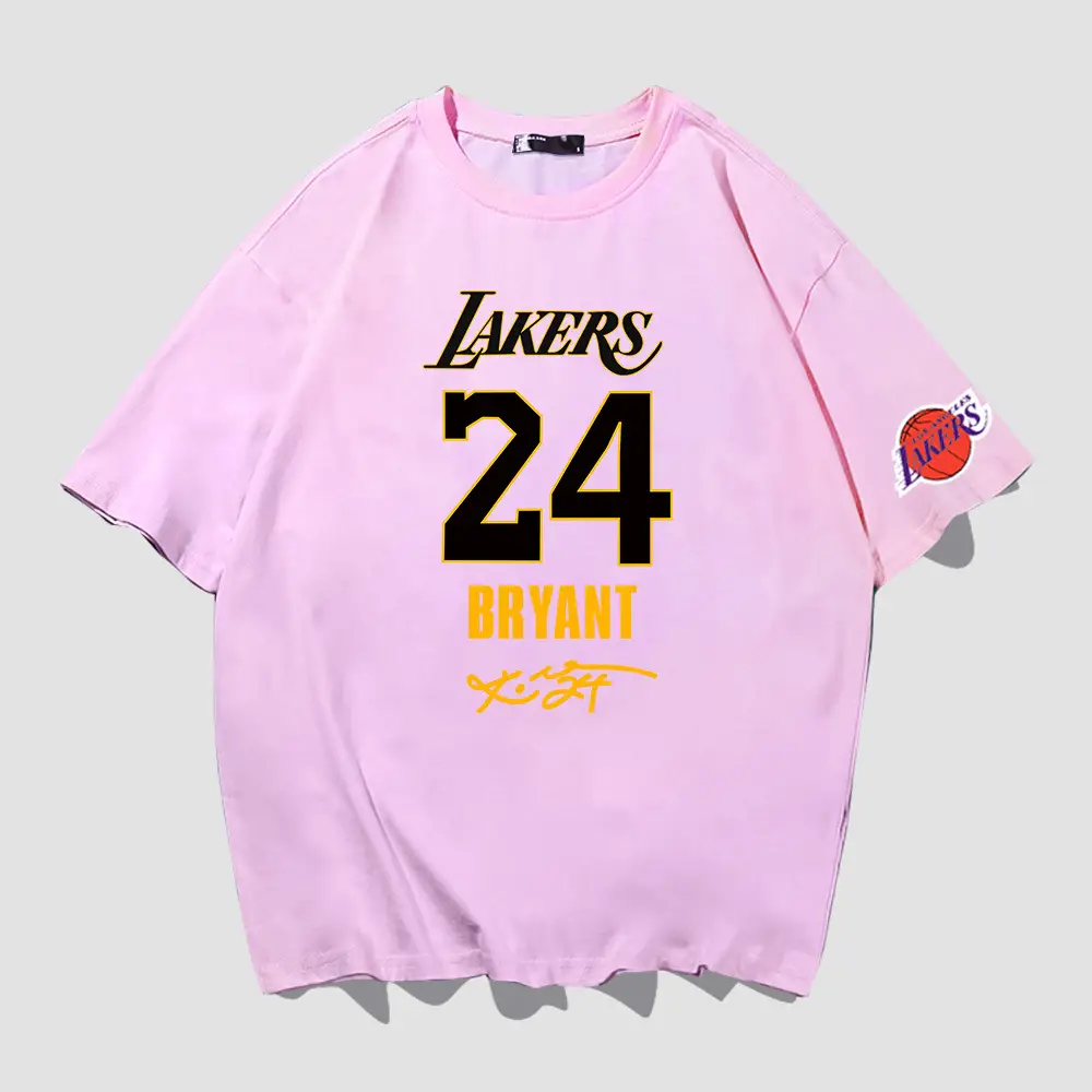 Men Women Blue Lakers 24 Bryant Short Sleeve T-Shirt - Image 6