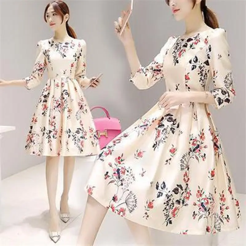 2025 Korean Floral Mid-Length Dress for Women
