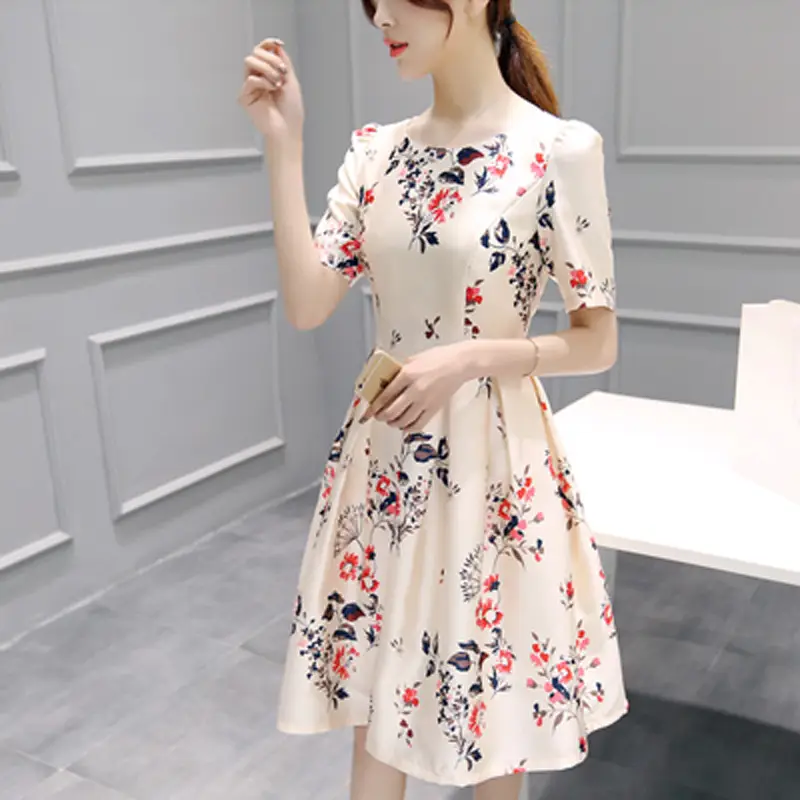2025 Korean Floral Mid-Length Dress for Women