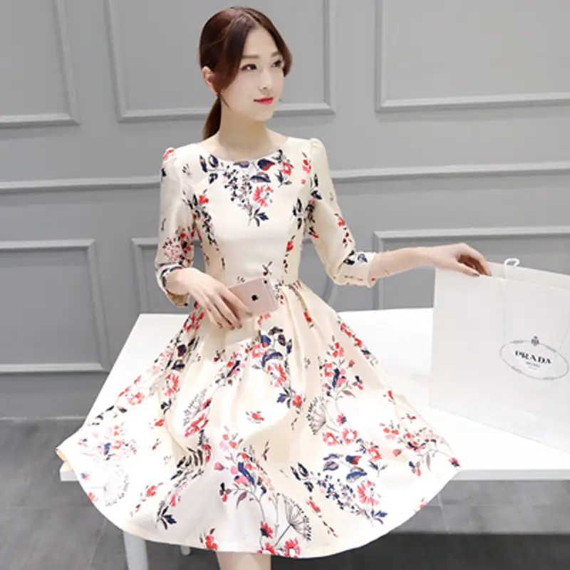2025 Korean Floral Mid-Length Dress for Women