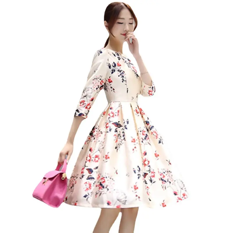 2025 Korean Floral Mid-Length Dress for Women