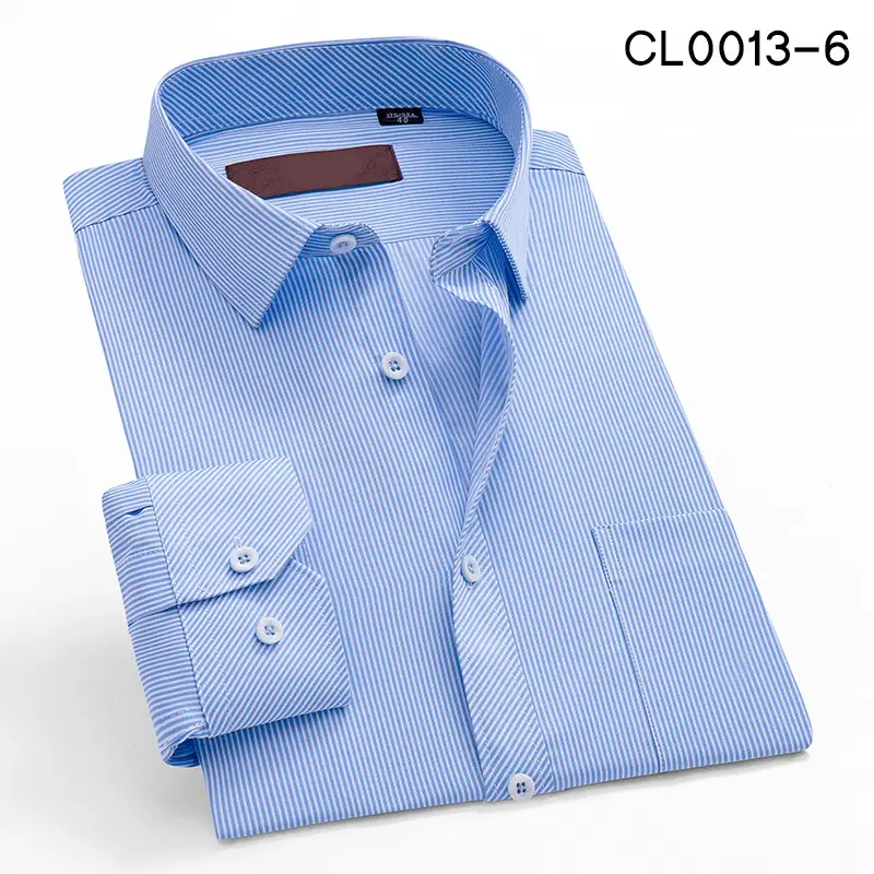 2020 New Arrival Spot Stock Men's Light Blue Long Sleeve Shirt - Image 6