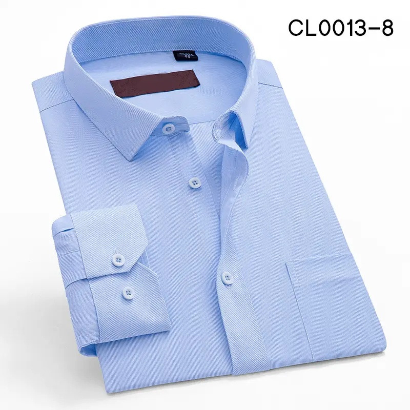 2020 New Arrival Spot Stock Men's Light Blue Long Sleeve Shirt - Image 8