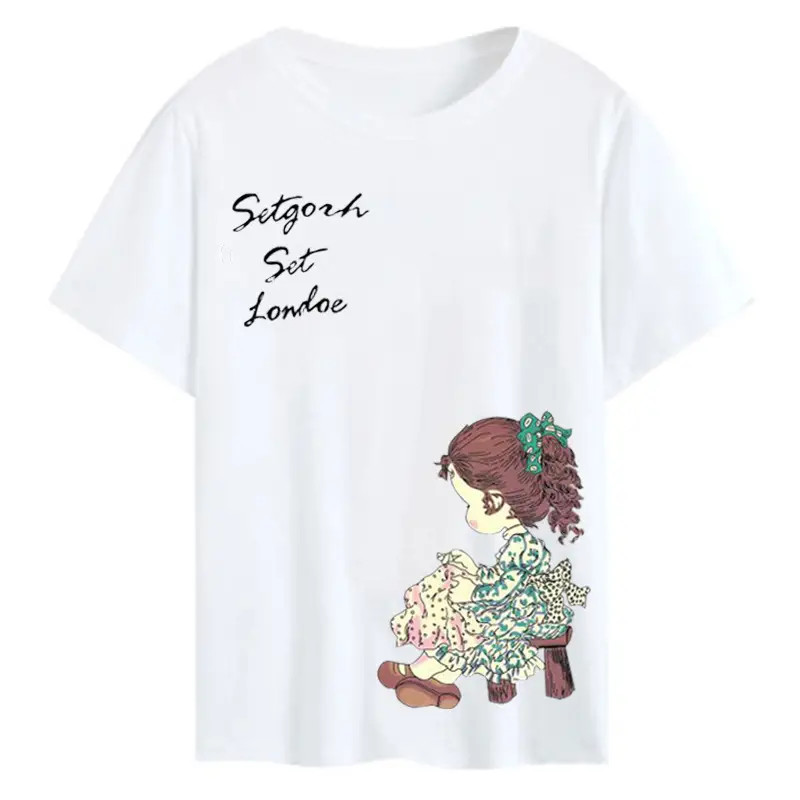 Women Pink Cute Dog Print T-Shirt Loose Large - Image 45