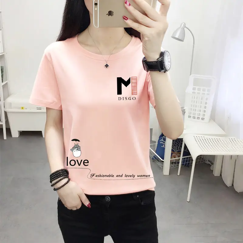 Women Pink Cute Dog Print T-Shirt Loose Large - Image 10