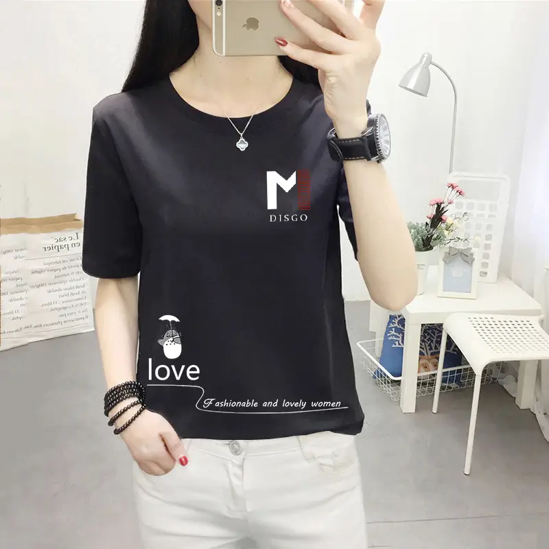 Women Pink Cute Dog Print T-Shirt Loose Large - Image 11