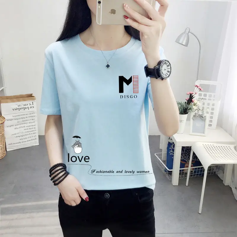 Women Pink Cute Dog Print T-Shirt Loose Large - Image 13