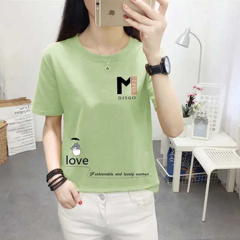 Women Pink Cute Dog Print T-Shirt Loose Large - Image 14