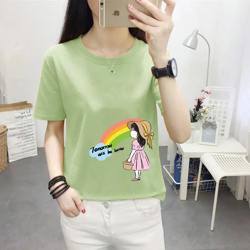 Women Pink Cute Dog Print T-Shirt Loose Large - Image 30