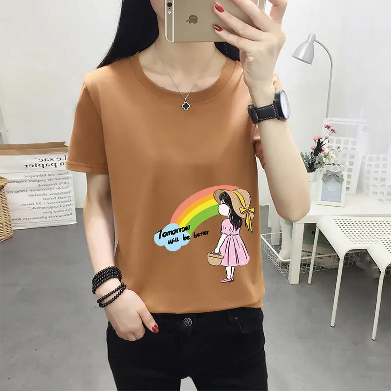 Women Pink Cute Dog Print T-Shirt Loose Large - Image 40