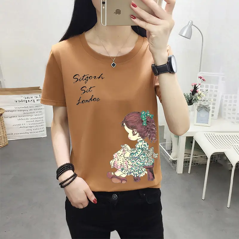 Women Pink Cute Dog Print T-Shirt Loose Large - Image 8