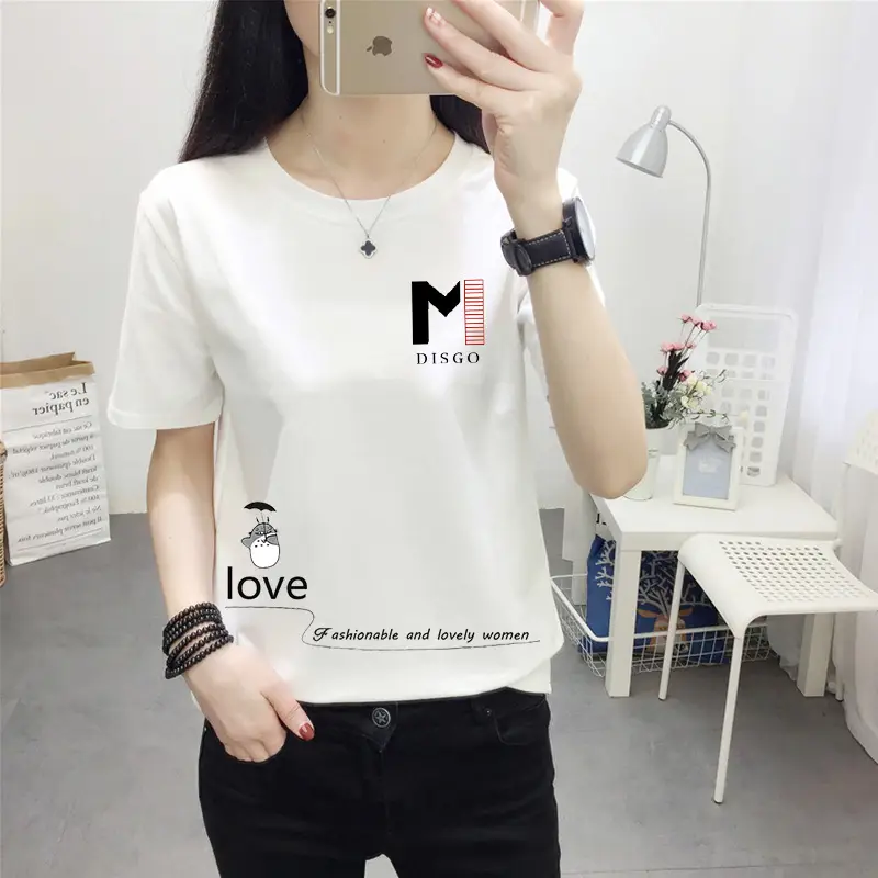Women Pink Cute Dog Print T-Shirt Loose Large - Image 9