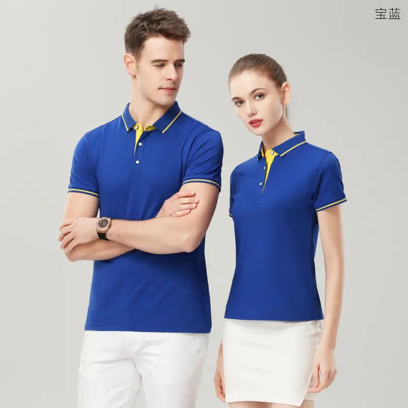 Men & Women Cotton Polo Shirt Grey Blue Embroidered