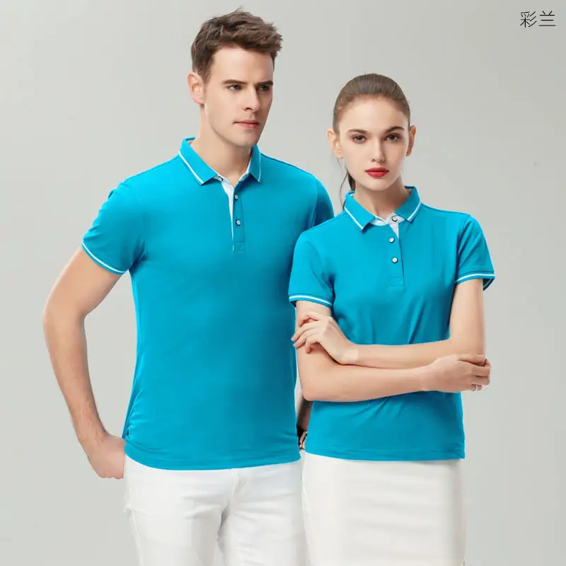 Men & Women Cotton Polo Shirt Grey Blue Embroidered