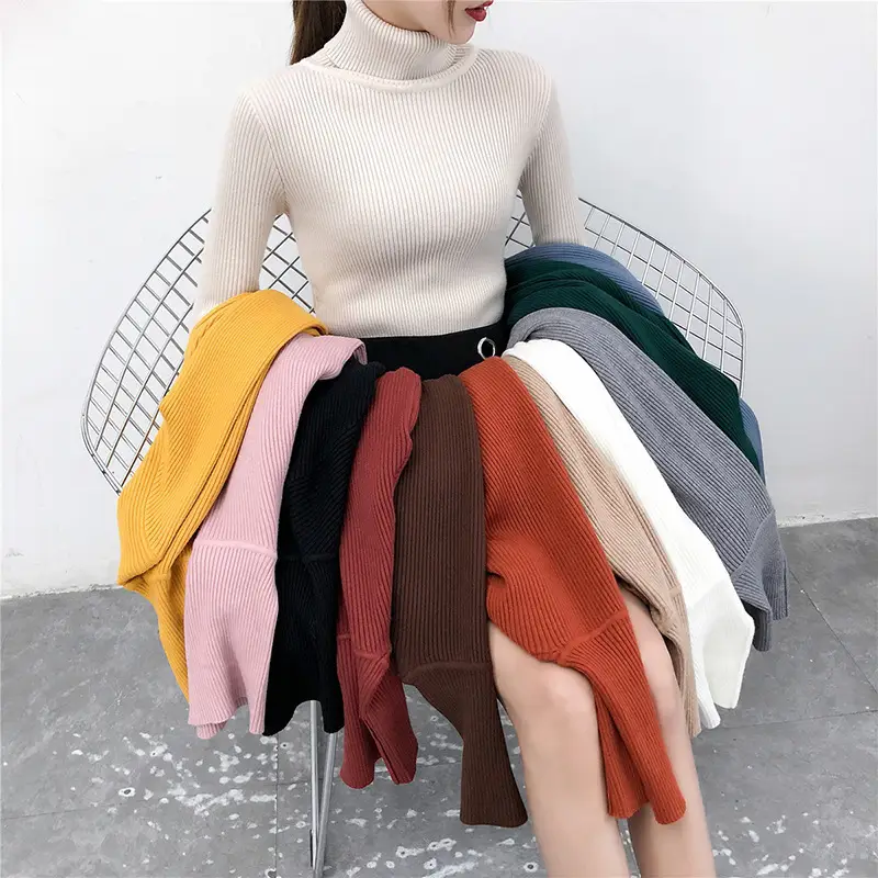 Women's Light Blue Turtleneck Pullover Sweater - Image 24