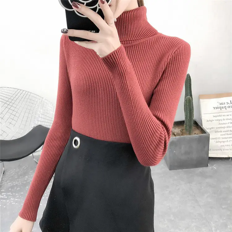 Women's Light Blue Turtleneck Pullover Sweater — feature 11