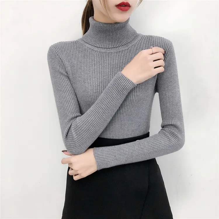 Women's Light Blue Turtleneck Pullover Sweater — feature 26