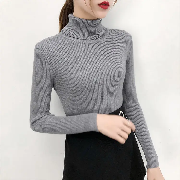 Women's Light Blue Turtleneck Pullover Sweater — feature 27