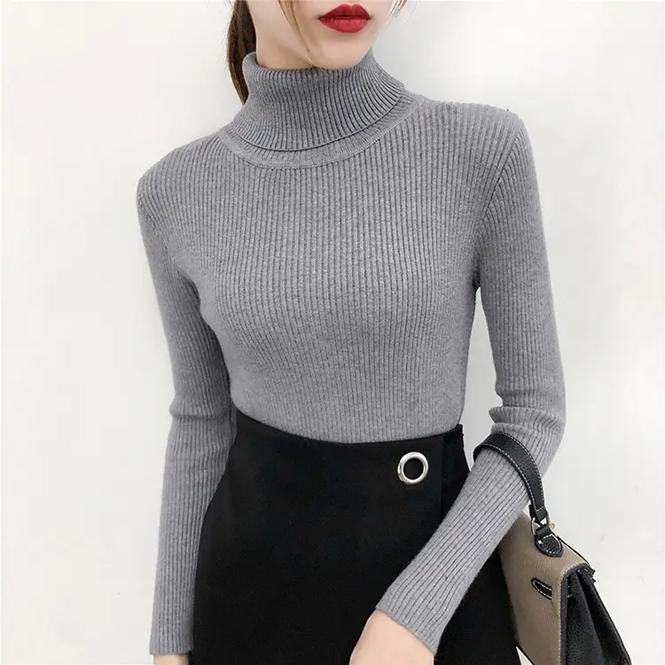 Women's Light Blue Turtleneck Pullover Sweater — feature 32
