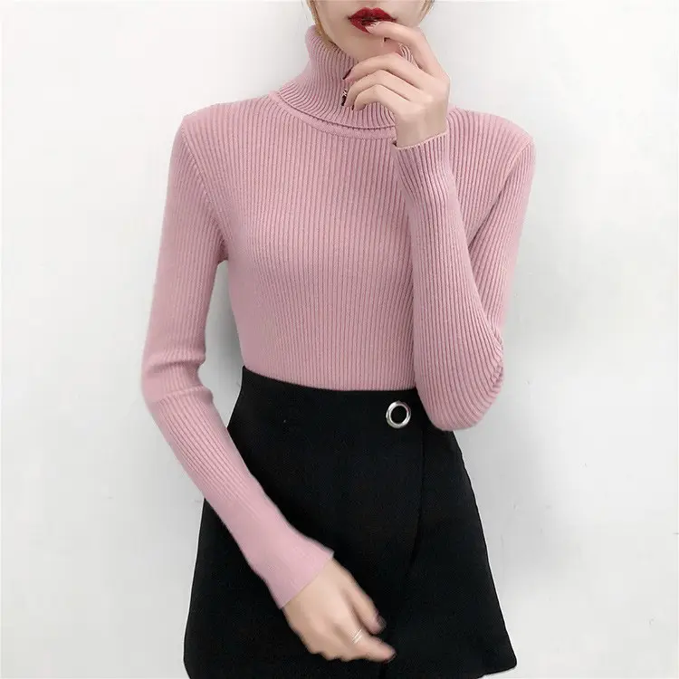 Women's Light Blue Turtleneck Pullover Sweater — feature 34