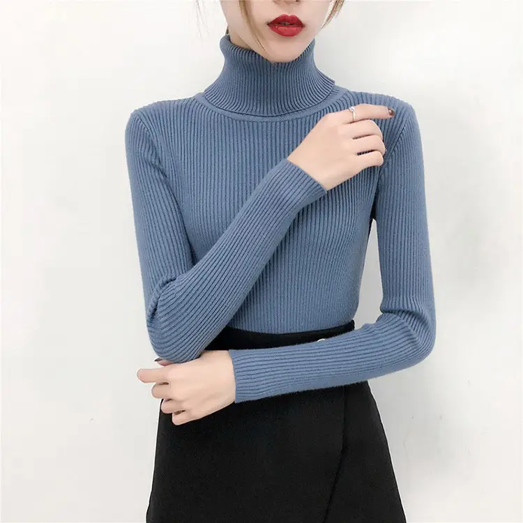 Women's Light Blue Turtleneck Pullover Sweater — feature 43