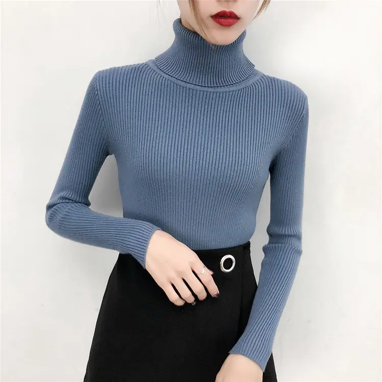 Women's Light Blue Turtleneck Pullover Sweater — feature 44