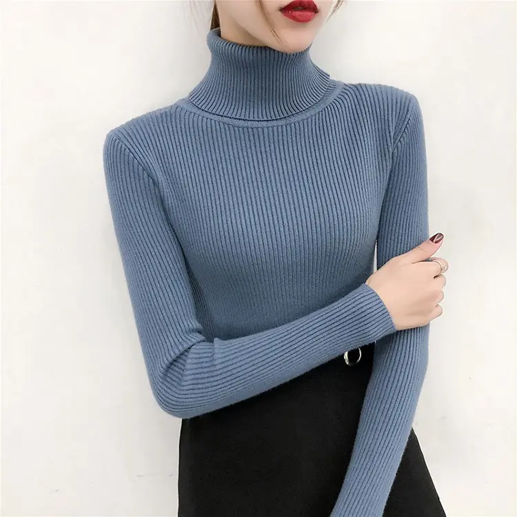Women's Light Blue Turtleneck Pullover Sweater — feature 45