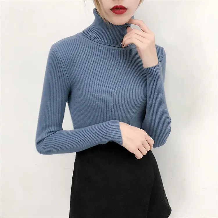 Women's Light Blue Turtleneck Pullover Sweater — feature 46