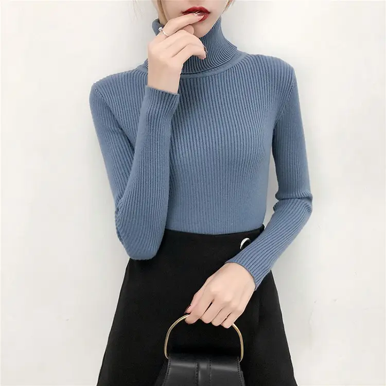 Women's Light Blue Turtleneck Pullover Sweater — feature 47