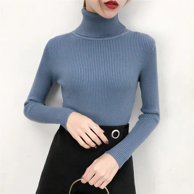 Women's Light Blue Turtleneck Pullover Sweater — feature 48