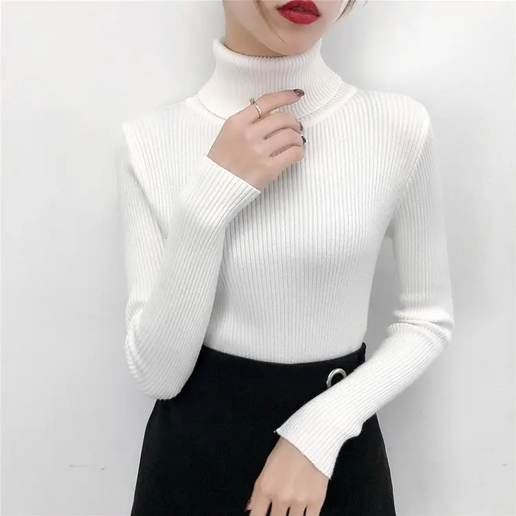 Women's Light Blue Turtleneck Pullover Sweater — feature 51