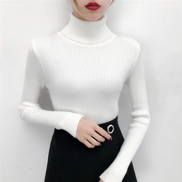 Women's Light Blue Turtleneck Pullover Sweater — feature 52