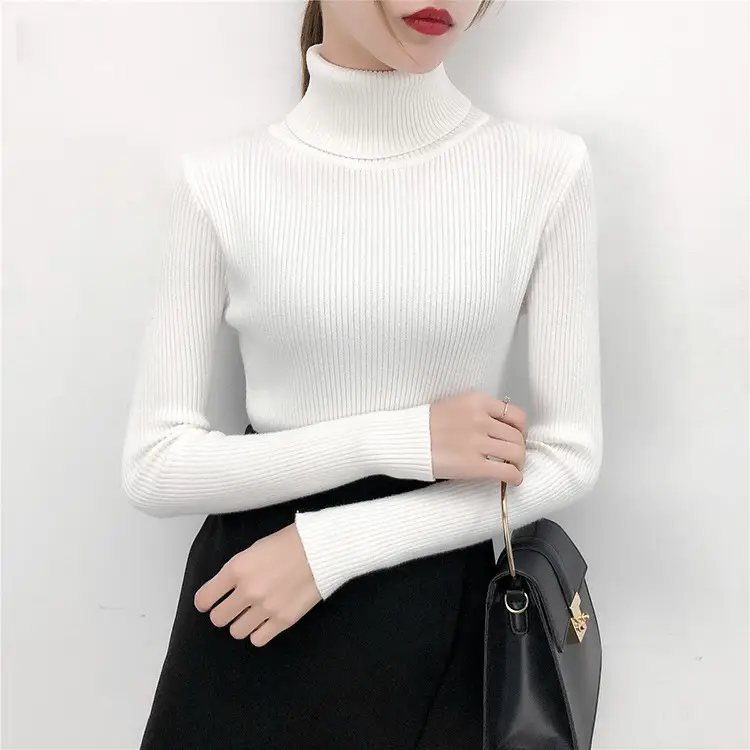 Women's Light Blue Turtleneck Pullover Sweater — feature 54