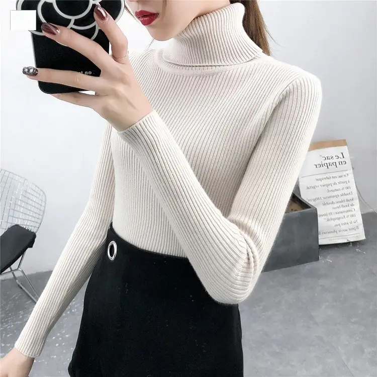 Women's Light Blue Turtleneck Pullover Sweater — feature 55