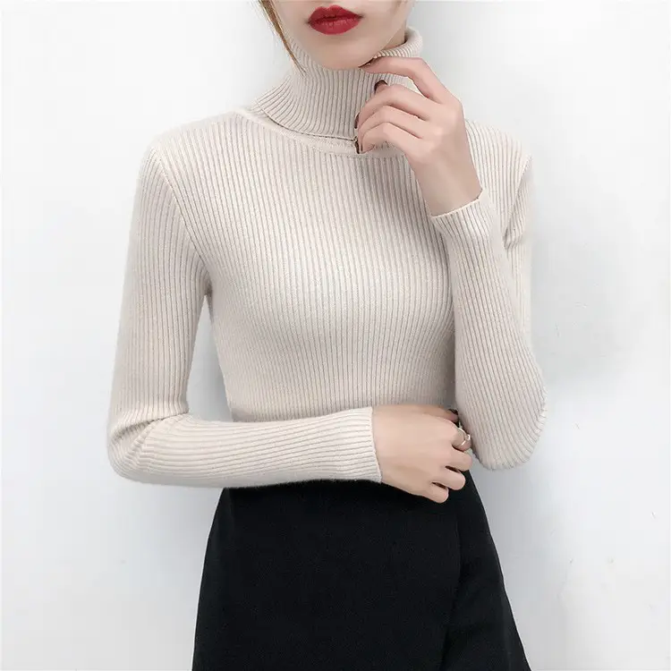 Women's Light Blue Turtleneck Pullover Sweater — feature 56