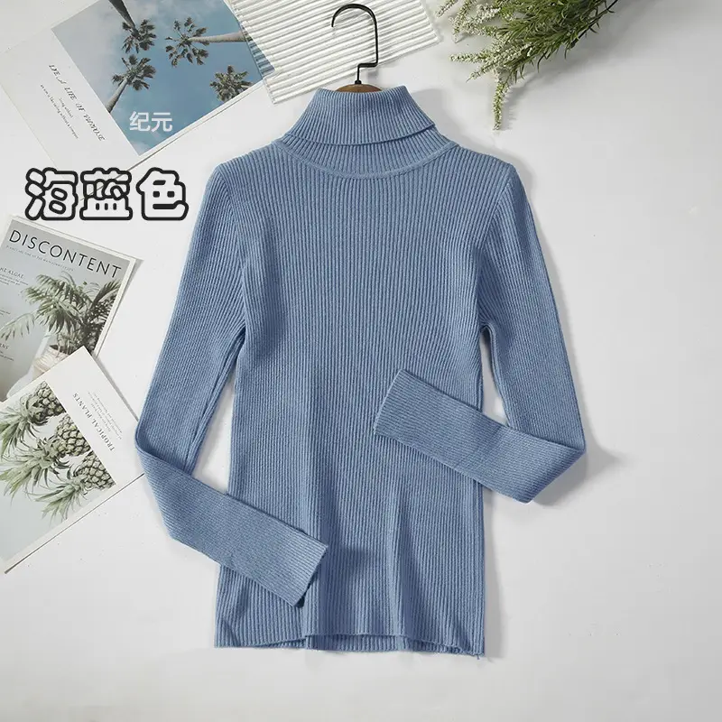 Women's Light Blue Turtleneck Pullover Sweater — feature 75